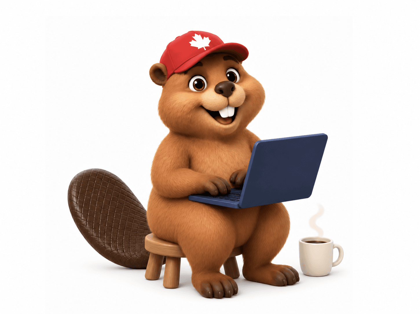 The red-cap beaver working on a laptop