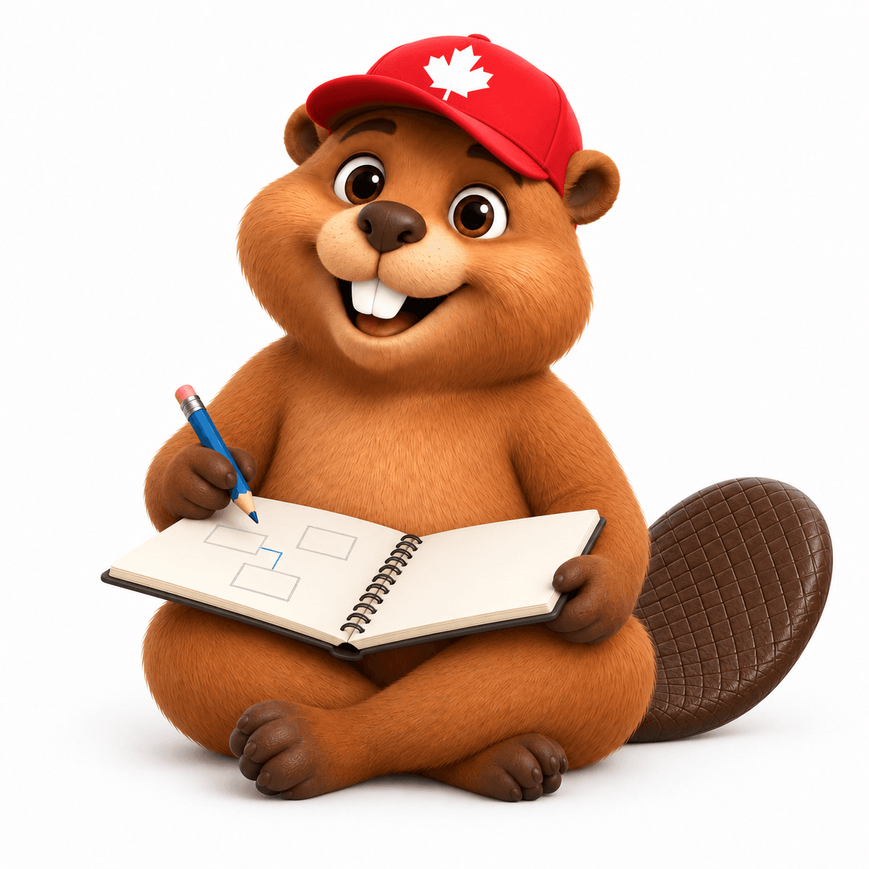 The softwareconsulting.ca beaver sketching an idea in a notebook