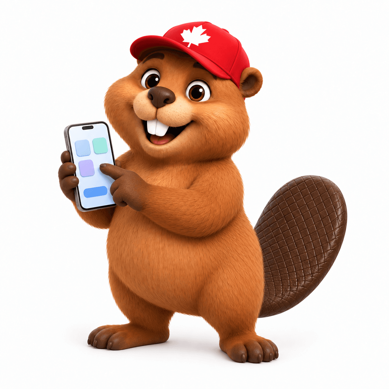 The softwareconsulting.ca beaver presenting an app on a phone